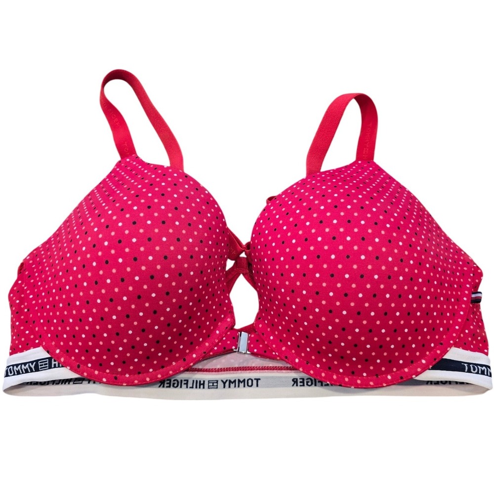 😀 Tommy Hilfiger Red Polka Dot Front‎ Close Underwire Bra 40C Push Up